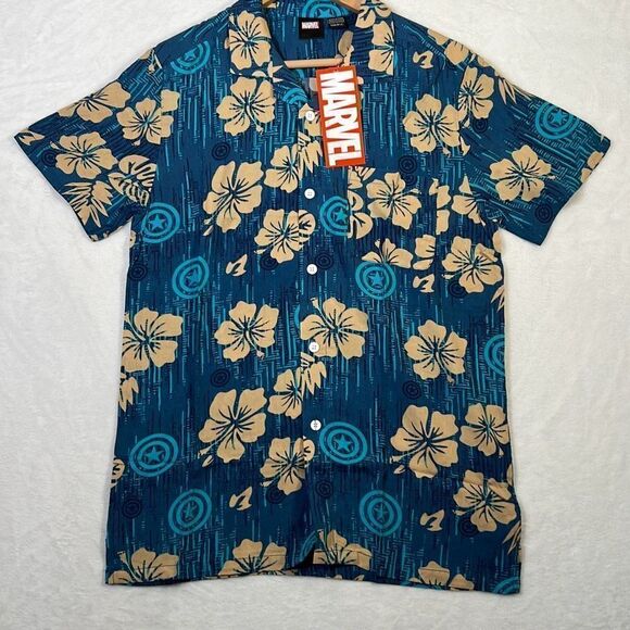 Marvel Captain America Hawaiian Shirt‎ Mens Button-Up Casual Men -Small-NWT - Picture 1 of 6